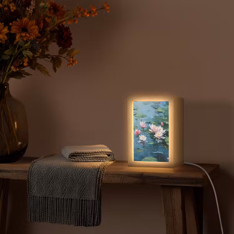 Waterlelies - Bloemen - Roze - Water Light Box met kabel (Tafellamp) klein -sfeer4