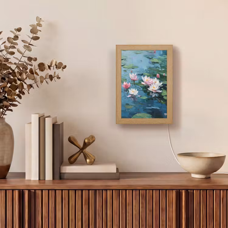 Waterlelies - Bloemen - Roze - Water Light Box met kabel (Tafellamp) klein -sfeer2