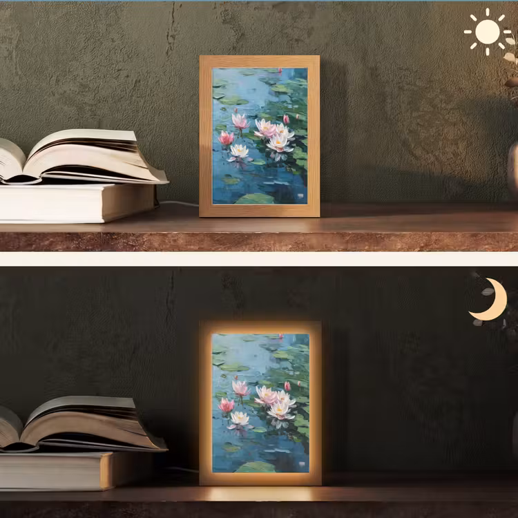 Waterlelies - Bloemen - Roze - Water Light Box met kabel (Tafellamp) klein -sfeer3