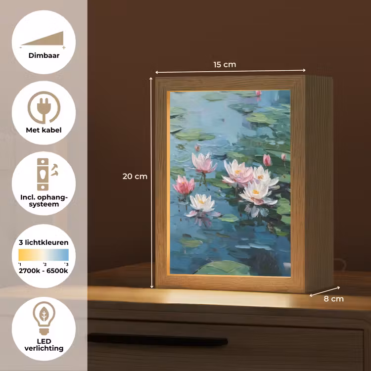 Waterlelies - Bloemen - Roze - Water Light Box met kabel (Tafellamp) klein -USP_NL