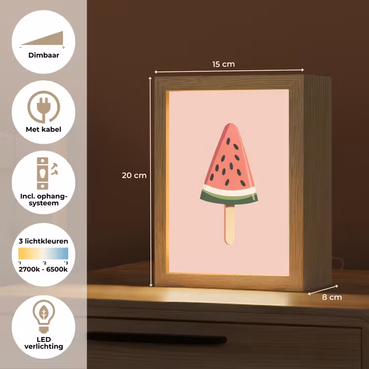 Watermeloen - Ijsje - Pitjes - Rood Light Box met kabel (Tafellamp) klein -USP_NL