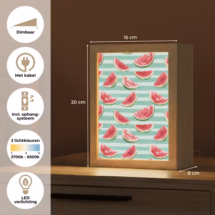 Watermeloen - Strepen - Groen Light Box met kabel (Tafellamp) klein 925 -USP_NL