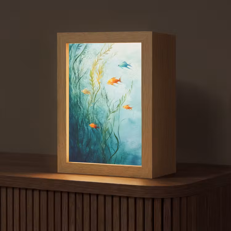 Waterplanten - Vissen - Kleurrijk - Water Light Box met kabel (Tafellamp) klein -z3d_website
