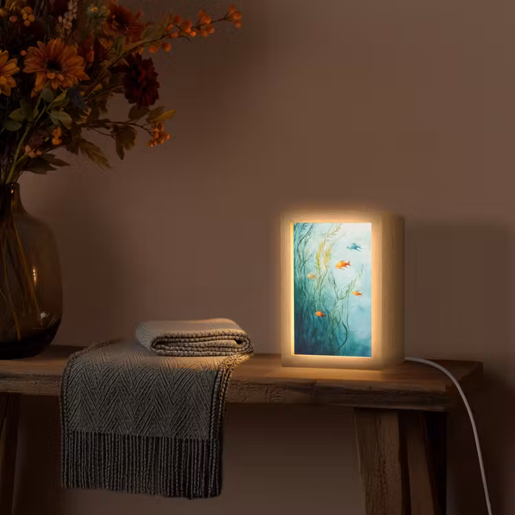Waterplanten - Vissen - Kleurrijk - Water Light Box met kabel (Tafellamp) klein -sfeer4