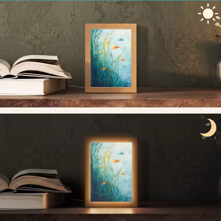 Waterplanten - Vissen - Kleurrijk - Water Light Box met kabel (Tafellamp) klein -sfeer3