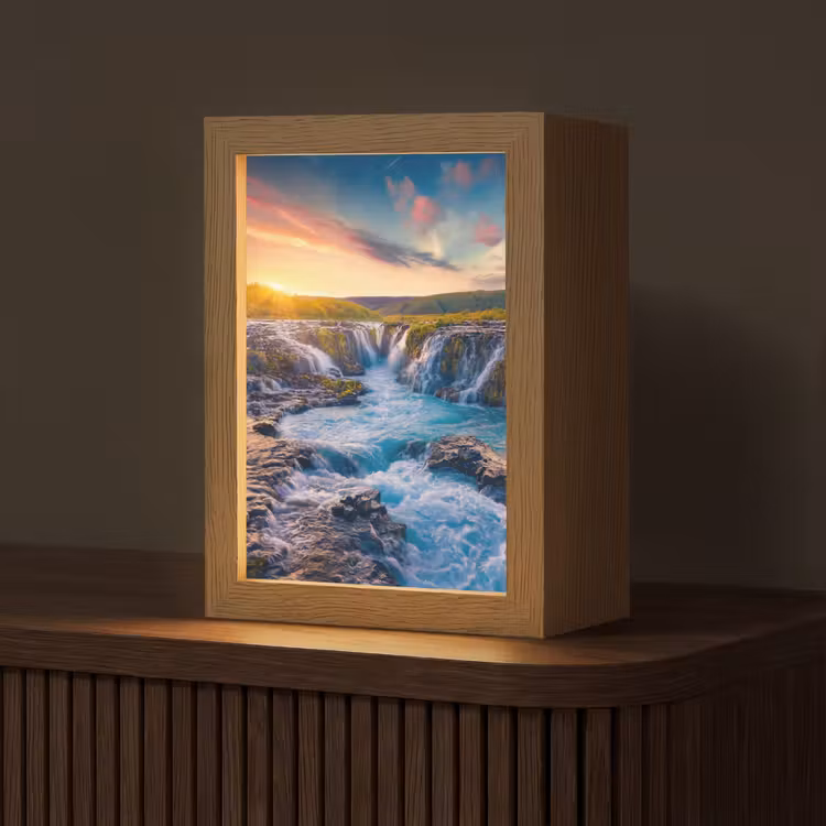 Waterval - Planten - Mos - Landschap - Zonsondergang - Rots Light Box met kabel (Tafellamp) klein -z3d_website