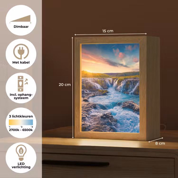 Waterval - Planten - Mos - Landschap - Zonsondergang - Rots Light Box met kabel (Tafellamp) klein -USP_NL