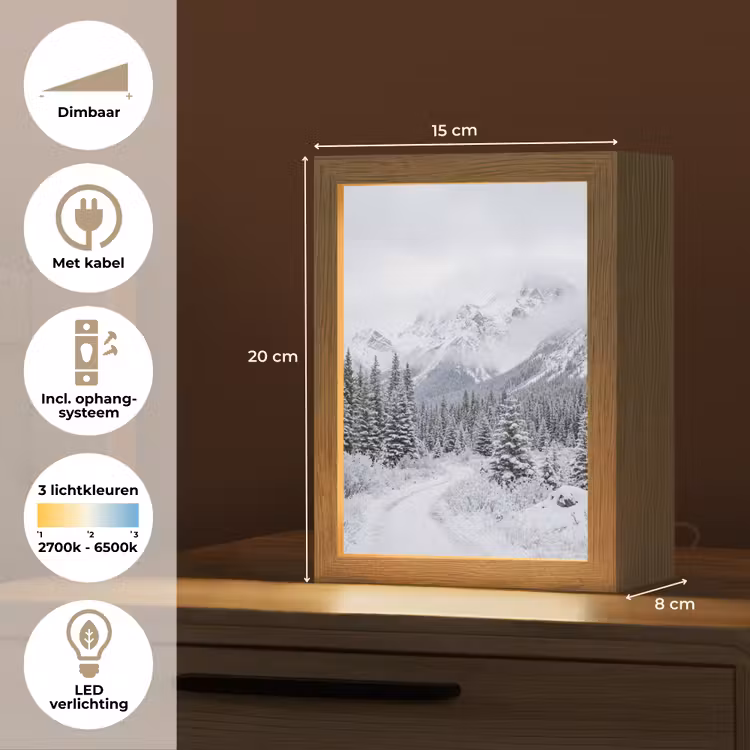 Weg - Bergen - Sneeuw - Naaldbos - Avontuurlijk Light Box met kabel (Tafellamp) klein -USP_NL