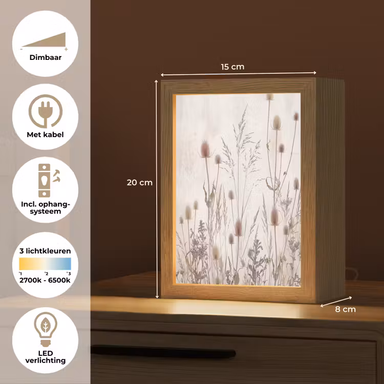 Weidebloemen - Design - Sepia Light Box met kabel (Tafellamp) klein -USP_NL