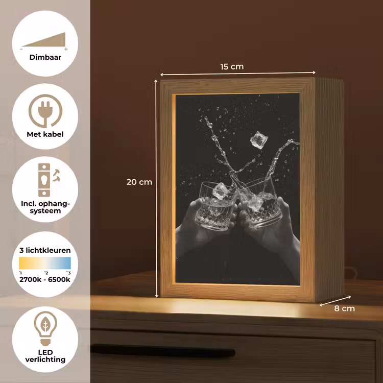 Whiskyglazen - Ijs - Spetters - Zwart Light Box met kabel (Tafellamp) klein -USP_NL