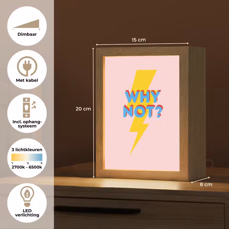 Why not - Bliksem - Roze Light Box met kabel (Tafellamp) klein -USP_NL