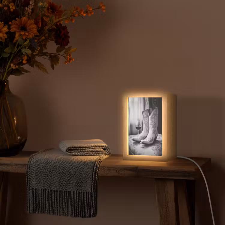 Wijn - Cowboylaarzen - Raamlicht - Wit Light Box met kabel (Tafellamp) klein -sfeer4