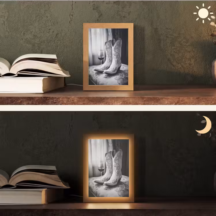 Wijn - Cowboylaarzen - Raamlicht - Wit Light Box met kabel (Tafellamp) klein -sfeer3