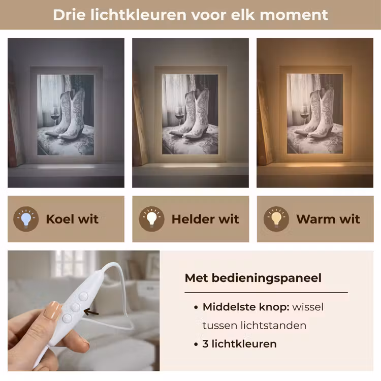 Wijn - Cowboylaarzen - Raamlicht - Wit Light Box met kabel (Tafellamp) klein -USP_lichtkleurNL