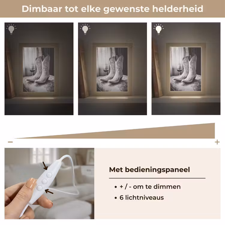 Wijn - Cowboylaarzen - Raamlicht - Wit Light Box met kabel (Tafellamp) klein -USP_dimbaarNL