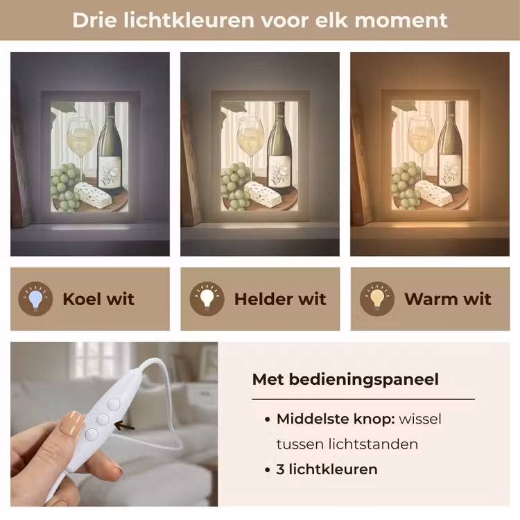 Wijn - Druiven - Kaas - Bladeren Light Box met kabel (Tafellamp) klein -USP_lichtkleurNL