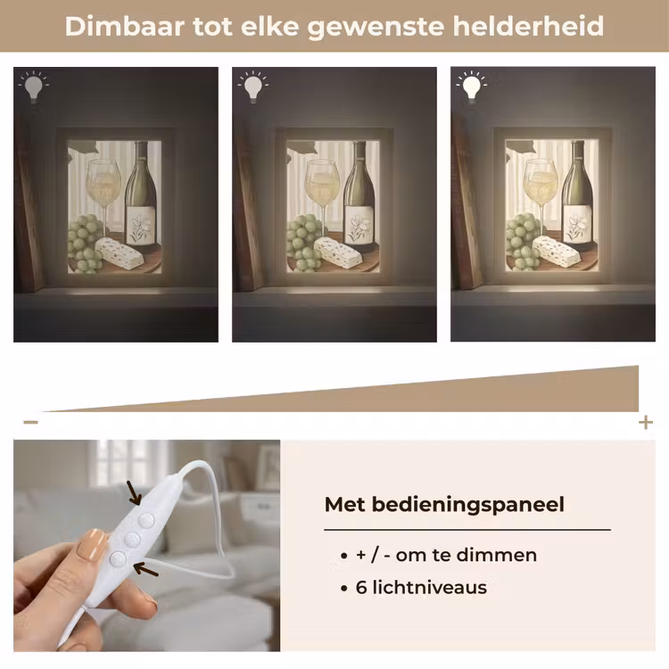 Wijn - Druiven - Kaas - Bladeren Light Box met kabel (Tafellamp) klein -USP_dimbaarNL