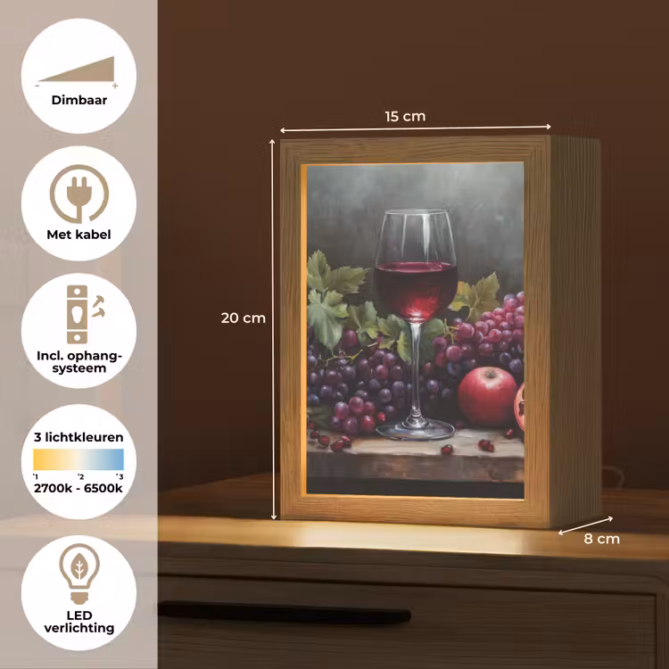 Wijn - Fruit - Stilleven Light Box met kabel (Tafellamp) klein -USP_NL