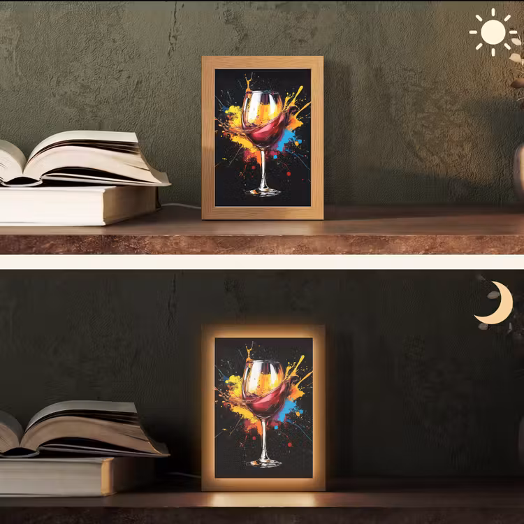 Wijn - Glas - Graffiti - Borrel - Rood - Verf Light Box met kabel (Tafellamp) klein -sfeer3