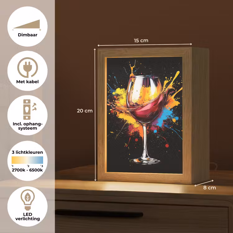 Wijn - Glas - Graffiti - Borrel - Rood - Verf Light Box met kabel (Tafellamp) klein -USP_NL