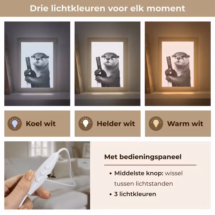 Wijnfles - Otter - Zwart Light Box met kabel (Tafellamp) klein -USP_lichtkleurNL