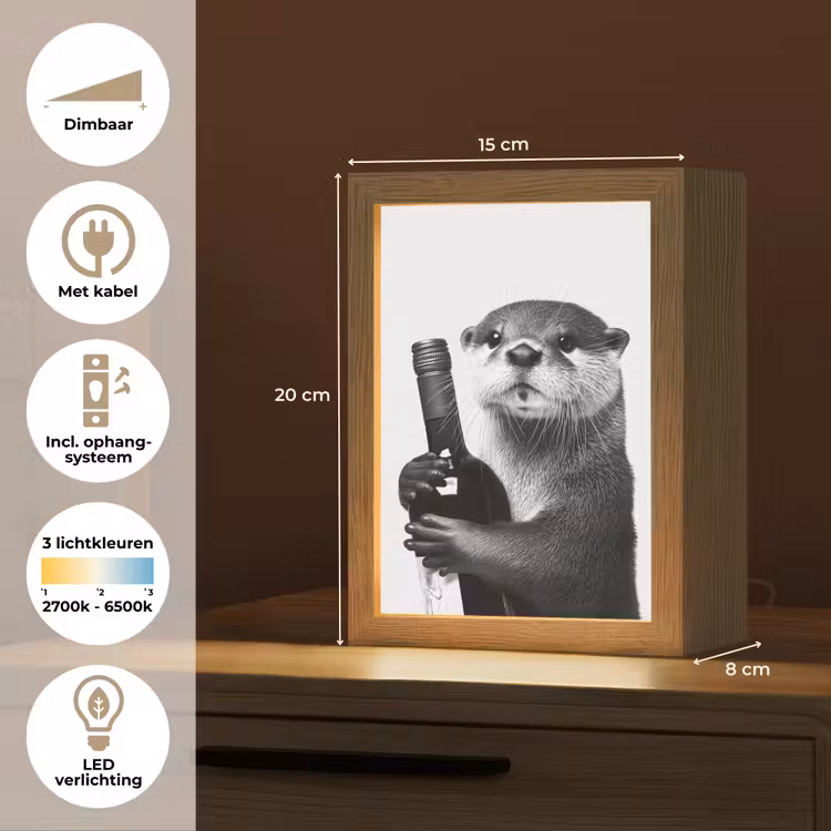 Wijnfles - Otter - Zwart Light Box met kabel (Tafellamp) klein -USP_NL