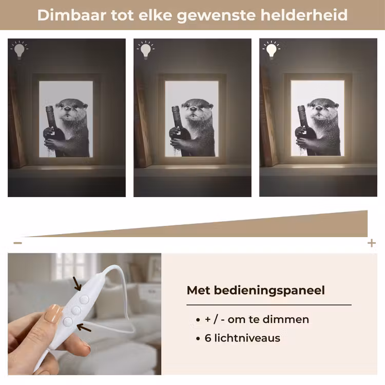 Wijnfles - Otter - Zwart Light Box met kabel (Tafellamp) klein -USP_dimbaarNL