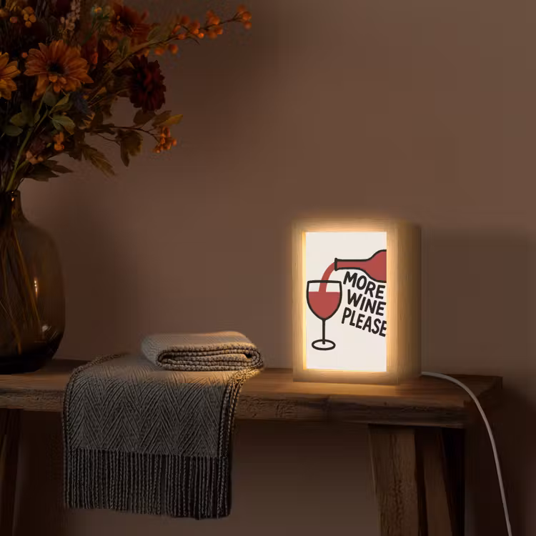 Wijnfles - Quote - Rood - Glas Light Box met kabel (Tafellamp) klein -sfeer4