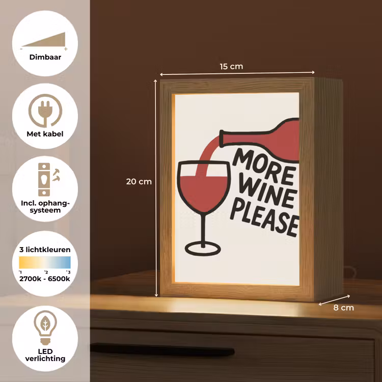 Wijnfles - Quote - Rood - Glas Light Box met kabel (Tafellamp) klein -USP_NL