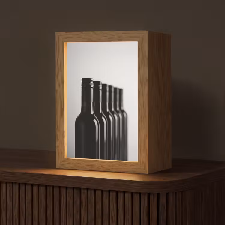 Wijnflessen - Zwart - Minimalistisch Light Box met kabel (Tafellamp) klein -z3d_website