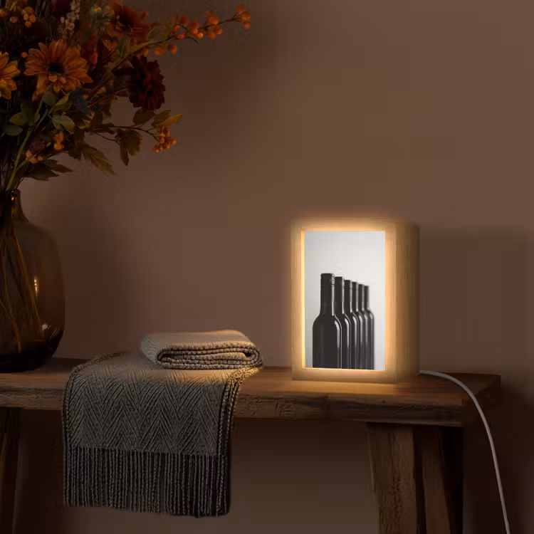 Wijnflessen - Zwart - Minimalistisch Light Box met kabel (Tafellamp) klein -sfeer4