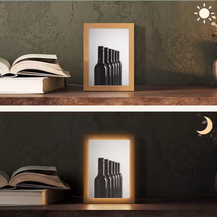 Wijnflessen - Zwart - Minimalistisch Light Box met kabel (Tafellamp) klein -sfeer3