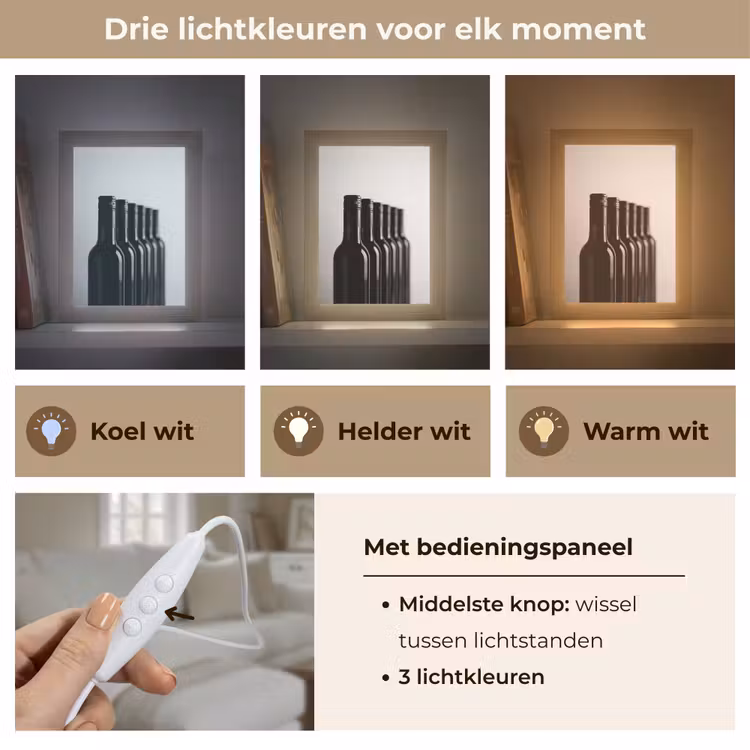 Wijnflessen - Zwart - Minimalistisch Light Box met kabel (Tafellamp) klein -USP_lichtkleurNL