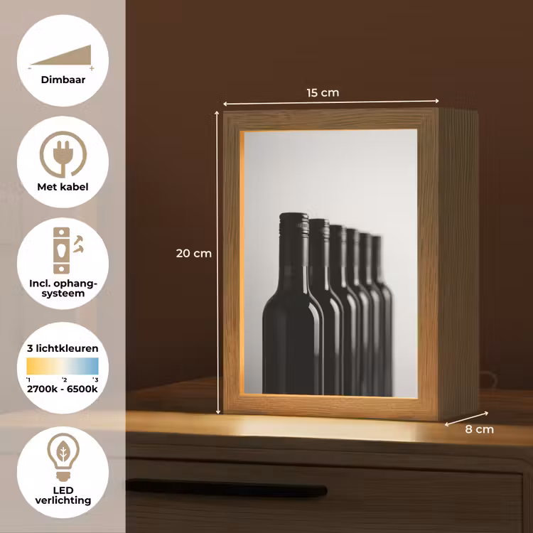 Wijnflessen - Zwart - Minimalistisch Light Box met kabel (Tafellamp) klein -USP_NL