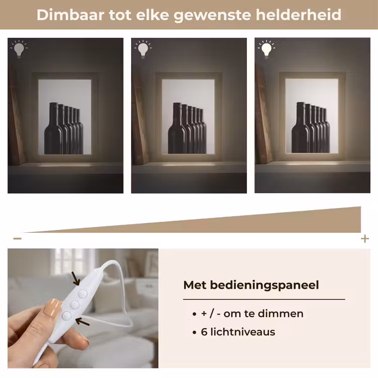 Wijnflessen - Zwart - Minimalistisch Light Box met kabel (Tafellamp) klein -USP_dimbaarNL