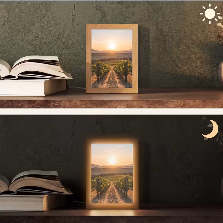 Wijngaard - Zonsondergang - Landschap Light Box met kabel (Tafellamp) klein -sfeer3