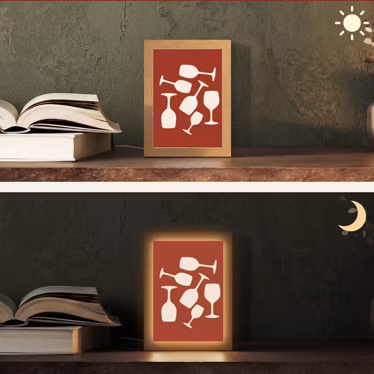 Wijnglazen - Silhouetten - Wit Light Box met kabel (Tafellamp) klein -sfeer3