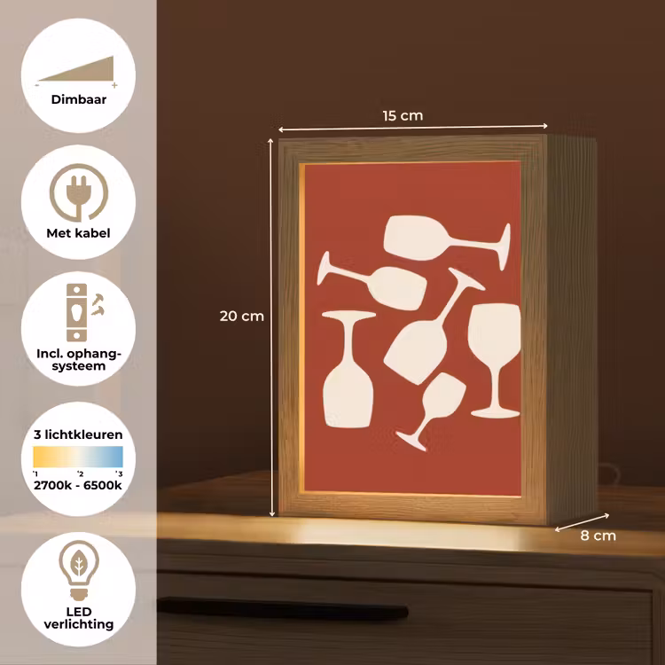 Wijnglazen - Silhouetten - Wit Light Box met kabel (Tafellamp) klein -USP_NL