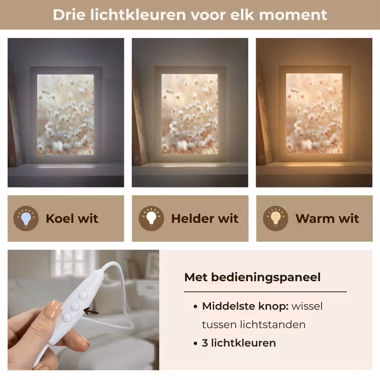 Wilde - Bloemen - Wit Light Box met kabel (Tafellamp) klein -USP_lichtkleurNL
