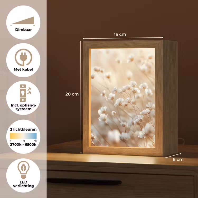 Wilde - Bloemen - Wit Light Box met kabel (Tafellamp) klein -USP_NL