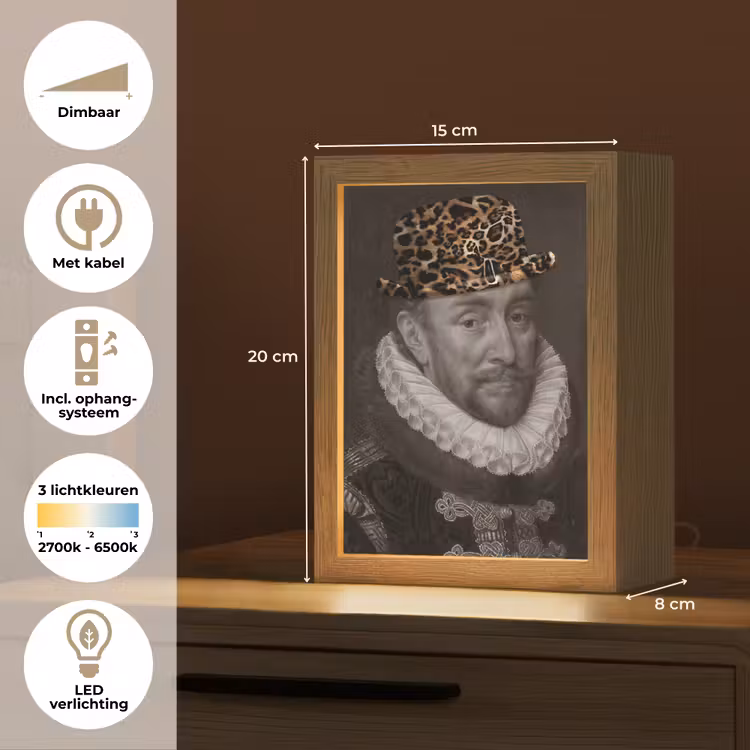 Willem van Oranje - Adriaen Thomasz - Panterprint Light Box met kabel (Tafellamp) klein -USP_NL