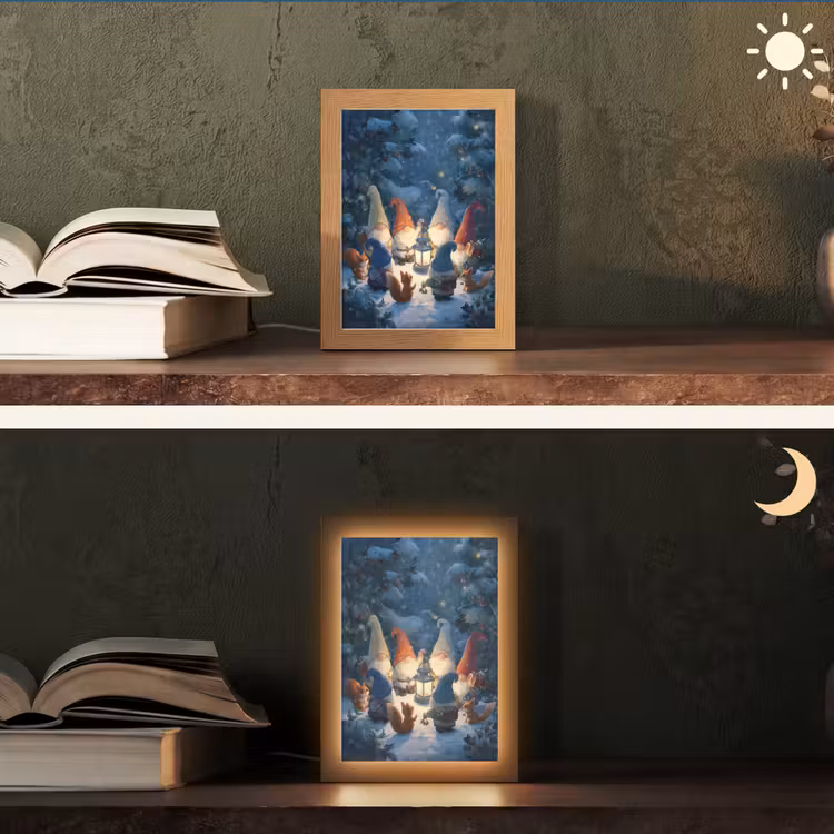 Winter - Gnooms - Eekhoorns - Meerkleurig Light Box met kabel (Tafellamp) klein -sfeer3