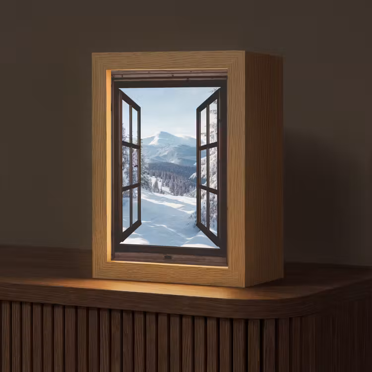 Winter - Landschap - Natuur - Berg - Bomen - Doorkijk - Uitzicht Light Box met kabel (Tafellamp) klein -z3d_website