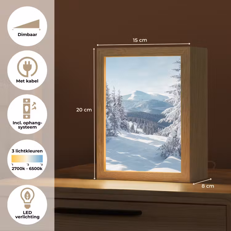 Winterlandschap - Natuur - Berg - Bomen - Sneeuw Light Box met kabel (Tafellamp) klein -USP_NL