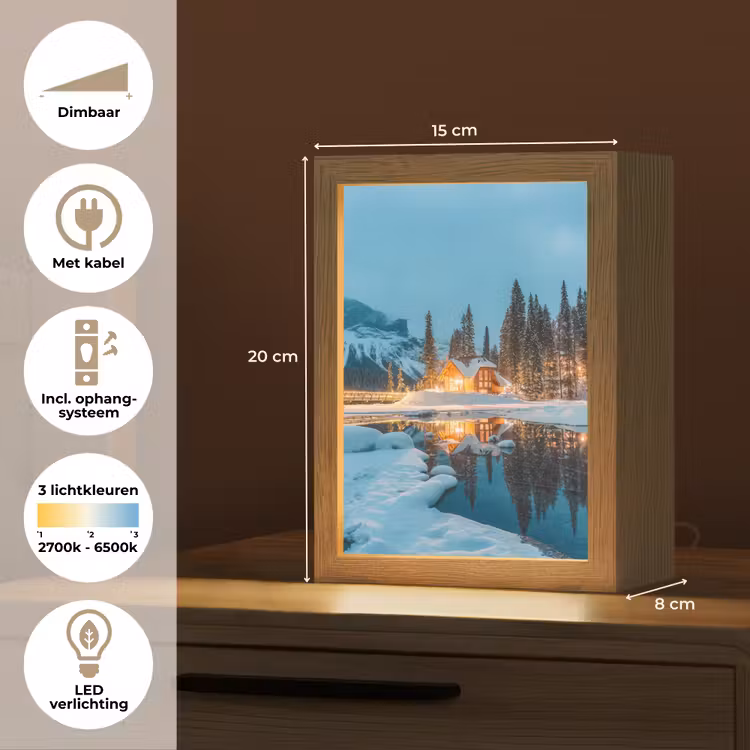 Winterlandschap - Natuur - Huis - Bergen - Sneeuw Light Box met kabel (Tafellamp) klein -USP_NL