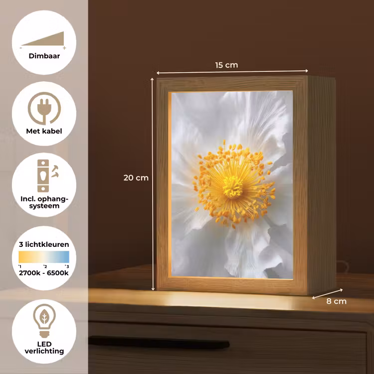 Wit - Bloem - Elegant Light Box met kabel (Tafellamp) klein -USP_NL