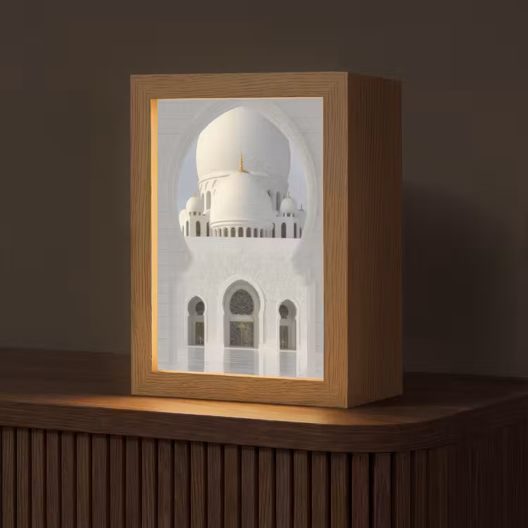 Witte koepel - Gouden Details - Moskee Light Box met kabel (Tafellamp) klein -z3d_website