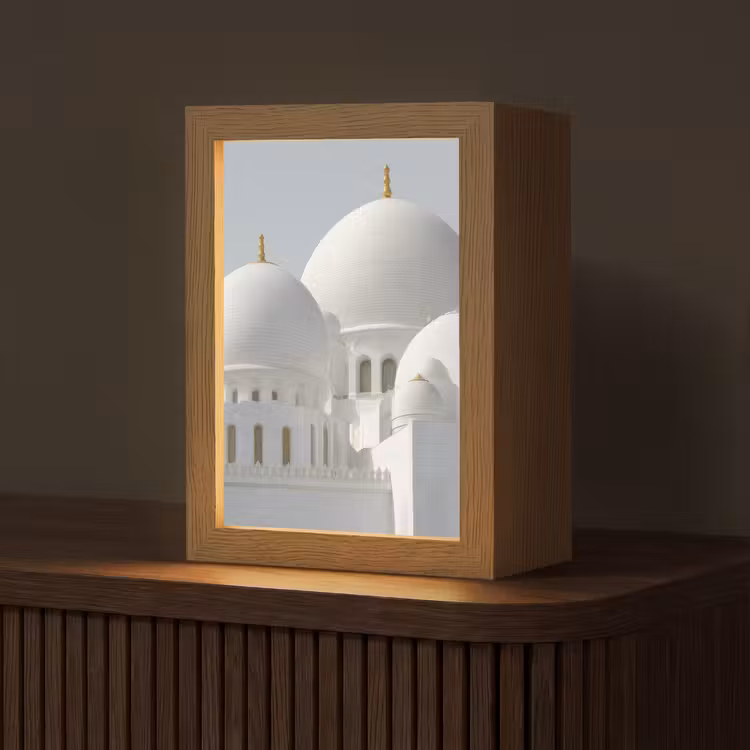 Witte koepels - Helderblauwe lucht - Islamitisch Light Box met kabel (Tafellamp) klein -z3d_website