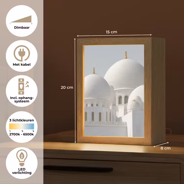 Witte koepels - Helderblauwe lucht - Islamitisch Light Box met kabel (Tafellamp) klein -USP_NL