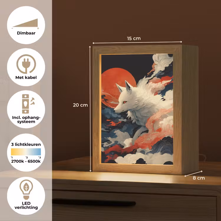 Witte vos - wolken - maan Light Box met kabel (Tafellamp) klein -USP_NL